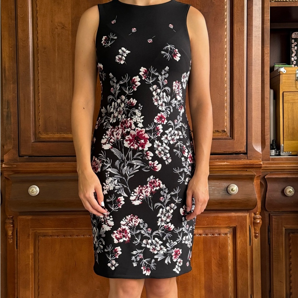 REVERSABLE White House Black Market Black Floral Midi Dress